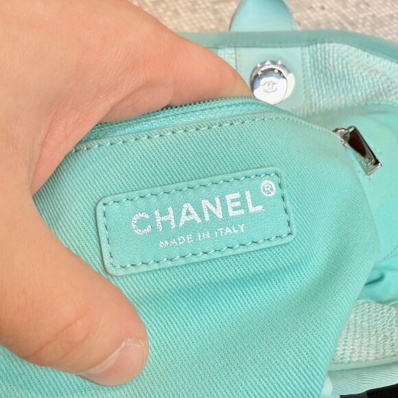 Chanel Turquoise Woven Straw Large Deauville Shopping Tote Bag - Picture 15 of 16